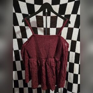 Torrid cold shoulder adjustable strap wine lace shirt size 1X